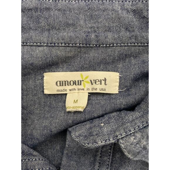 Amour Vert Size M Popover Chambray Top Blue Long Sleeved - Picture 3 of 3
